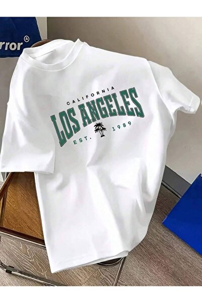 25W Los Angeles Letter Men's T-Shirt, White Casual Tee, Lightweight Sports We...