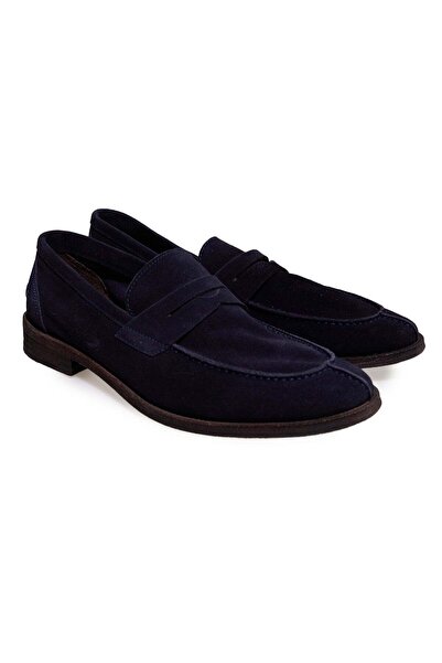 FRANCO CALVANI Dark Blue Color Laceless Genuine Suede Leather Men's Shoes