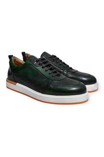 FRANCO CALVANI Green Color Lace-Up Genuine Leather Men's Shoes