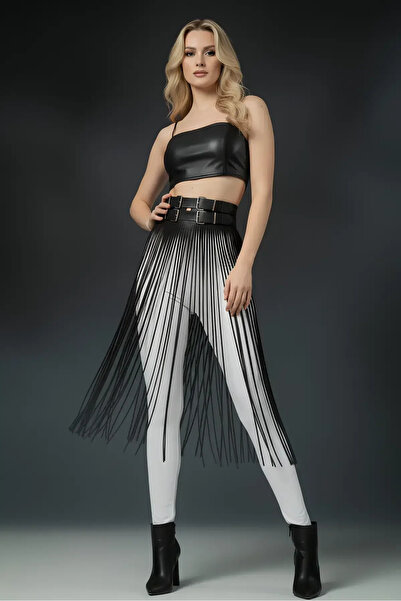 Angels Passion Double Buckle Leather Tassel Skirt