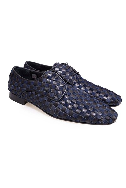 FRANCO CALVANI Dark Blue Color Lace-Up Genuine Taupe Leather Men's Shoes