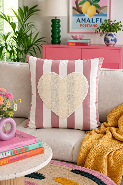 Pilloveland Punch Embroidered Throw Pillow Cover - 43*43 cm - Mocha Heart - P...