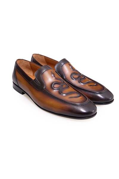 FRANCO CALVANI Tan Color Laceless Genuine Leather Men's Shoes