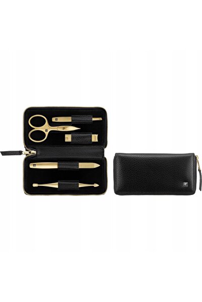 ZWILLING Set de manichiură Twinox Gold Edition, husă din piele neagră, 5 piese.