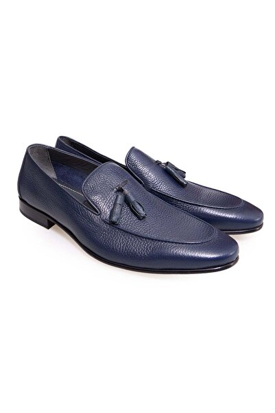 FRANCO CALVANI Dark Blue Color Laceless Genuine Leather Men's Shoes