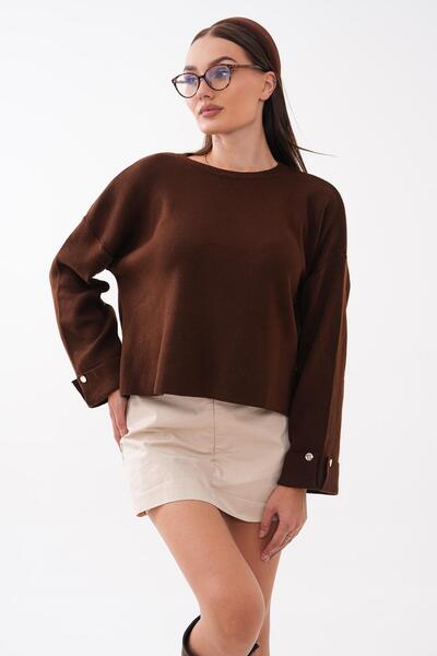 ŞİMAL Women's Knitted Loose Sweater with Button Detail on Sleeves 265015 -