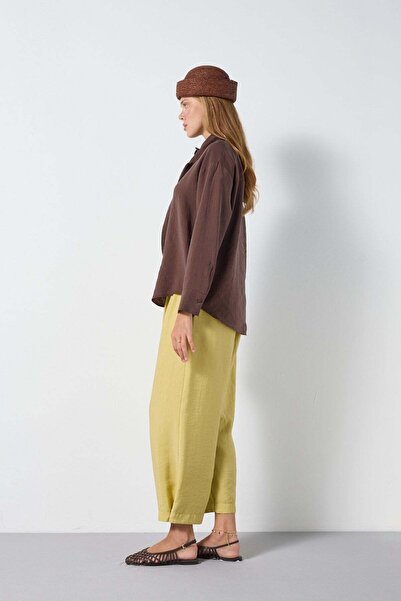 minaaise Women's Brown Collar Detailed Modal Fabric Shirt 31189