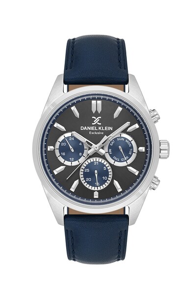 Daniel Klein Silver Smoked Navy Blue Color 43 mm Men's Wristwatch with Gift P...