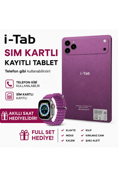 asfteknoloji İ-Tab 17 ProMax Sim Kartlı Tablet Akıllı Saat Hediyeli+Kalvye+Fu...
