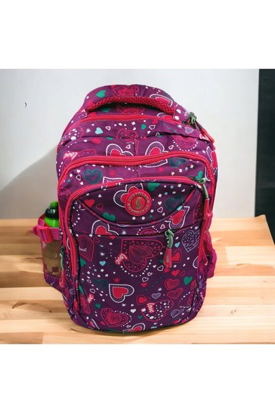 NO BRAND Rucsac școlar universal pentru fetițe, cu inimioare, cu 3 compartime...