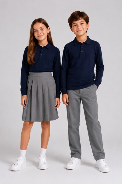 The Clover Unisex Navy Blue 100% Cotton Polo Collar Long Sleeve T-Shirt for G...