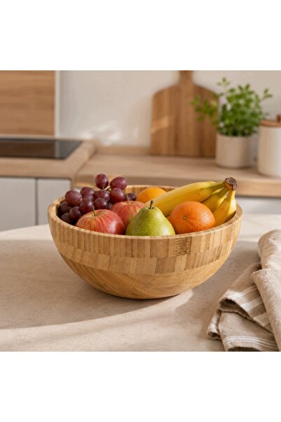 NO BRAND Bol de bambus pentru salată și fructe, bol mare pentru salată, 20x9 cm