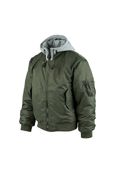 NO BRAND FOSTEX MA1 Geacă bomber de pilot verde cu glugă pentru bărbați, de i...