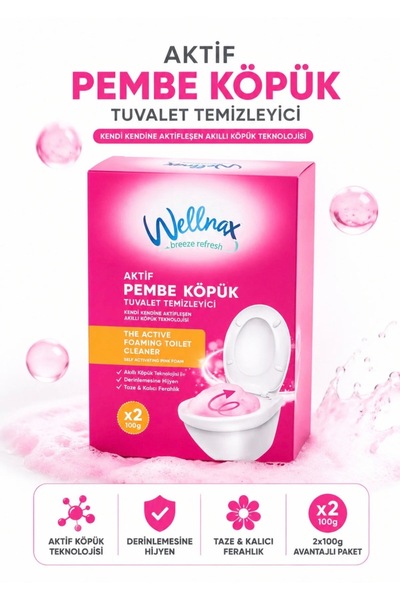 Wellnax breeze refresh 3’Lü Aktif Mor/Pembe/Mavi Köpük Tuvalet Temizleyici Kireç Çözücü 2x100 gr