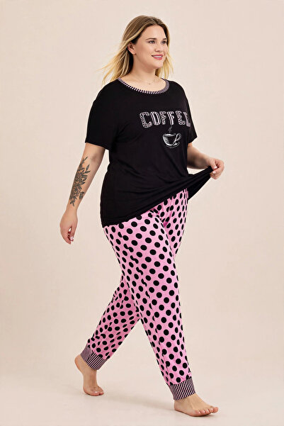 Truva XXL Comfortable Fit Lycra Viscose Plus Size Coffee Themed Pajama Set