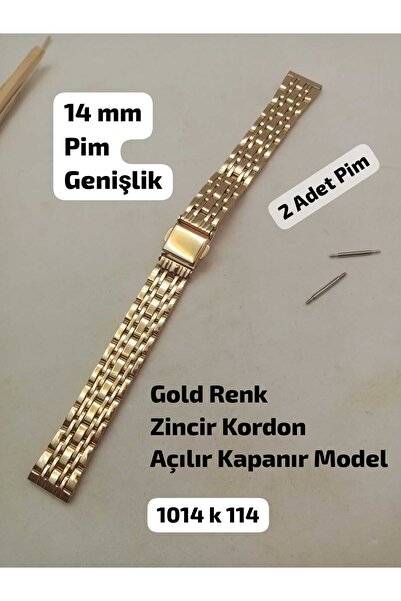 Brality 14 mm Uyumlu Kol Saati Kordonu , ÇELİK ZİNCİR GOLD RENK KORDON , Açıl...