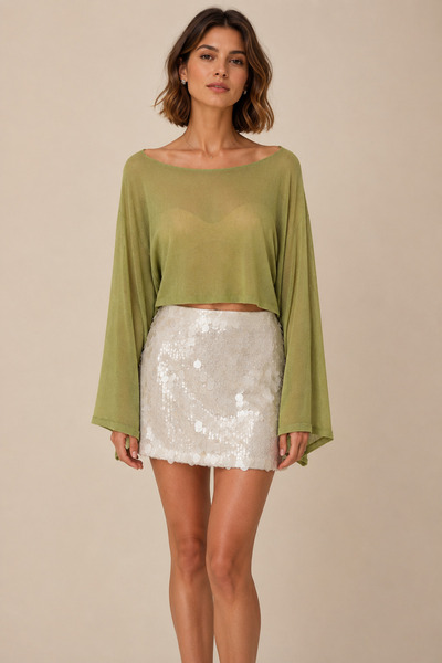 Sebir Moda Transparent Tricot Bat Sleeve Cape Blouse