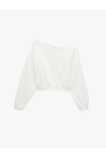 Koton Long Sleeve Three Thread Asymmetric Boat Neck Off Shoulder Sweatshirt