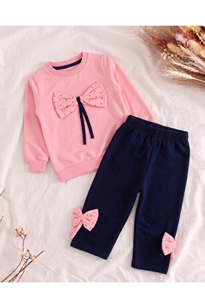 VOY KİDS Girl's Seasonal 1-2-3-4 Year Old Bow Detailed 2 Threaded Top and Bot...