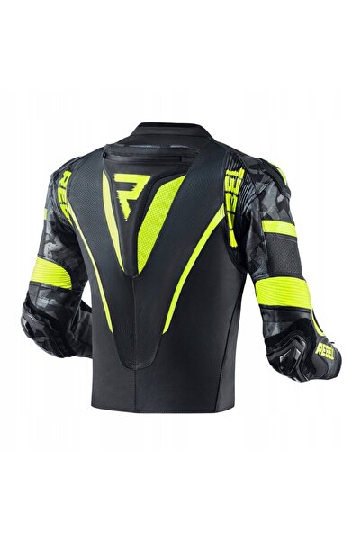 NO BRAND JACETĂ DE PIELE REBELHORN REBEL NEGRU/ALB/GALBEN FLO [Mărimea 50]