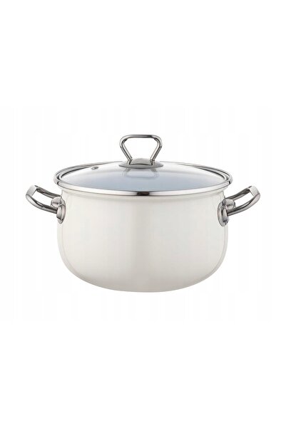 NO BRAND Oală Emalia Pleszew Bliss 18cm 2.8L Cremă cu capac, pentru inducție ...