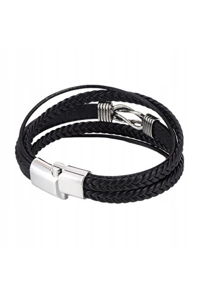 NO BRAND Brățară bărbătească din piele, multistrat, cu design cu noduri, de 21cm