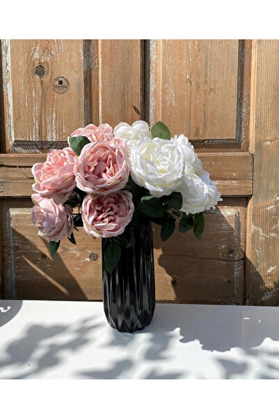 NO BRAND Buchet de flori artificiale bujor și trandafir, alb