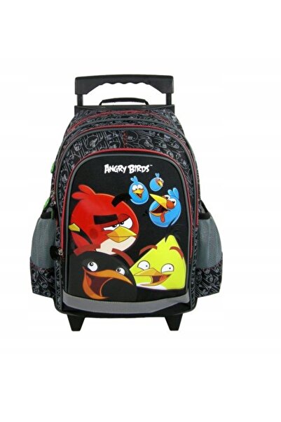 NO BRAND Rucsac școlar cu roți, cu motiv Angry Birds, negru, licențiat, forma...
