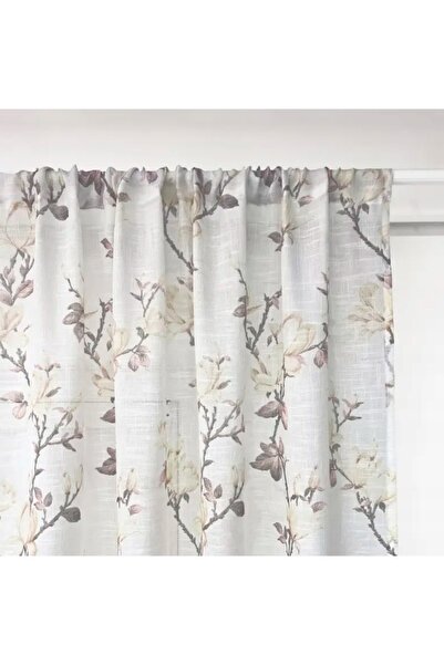 NO BRAND Perdea decorativă cu textură de in și design floral 135x245cm tunel ...