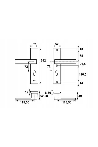 NO BRAND Mâner exterior de ușă AXA ROYAL pas de 72mm, culoare aurie F3