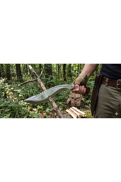 NO BRAND Machete Kukri Cuțit de Supraviețuire - Mâner din Lemn + Teacă din Piele