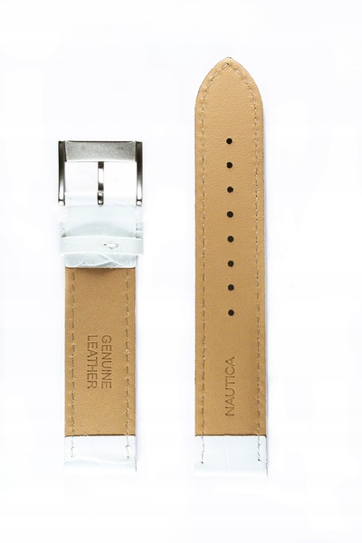 Nautica Curea de ceas dreaptă din piele albă, model crocodil, A21030G, 20 mm