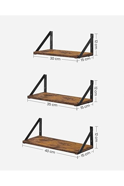 NO BRAND Raft din lemn VASAGLE LWS442B01 40x12 cm nuanțe de bronz 3 BUCĂȚI