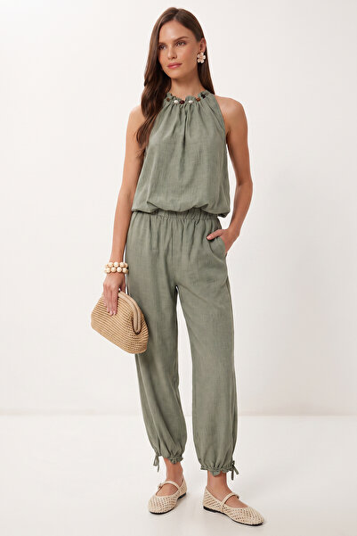 Lovelyİstanbul Beaded Detailed Woven Top and Bottom Set Lby0065 Green
