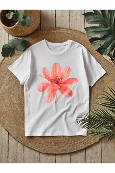 29CUN Unisex Summer Floral Print Pink Bloom Crewneck Loose Short Sleeve T-Shi...