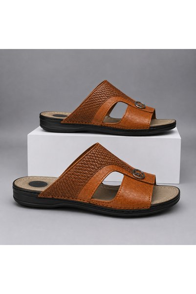 mtz Men's Open Toe Sandals, Leather-Look Slip-On Sandals with Woven-Texture W...