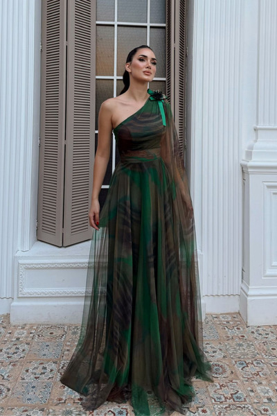 Sindimoda Belen Tek Kol Fırfırlı Abiye 1552 ZÜMRÜT