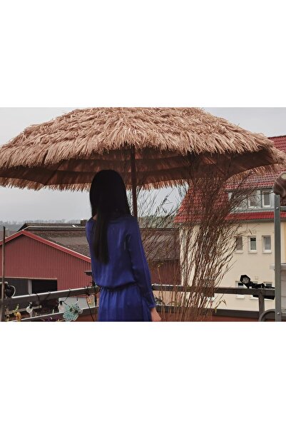 COSTWAY Ø205cm Umbrelă de plajă din paie Hawaii, Umbrelă de grădină, Umbrelă din paie, Umbrelă de terasă