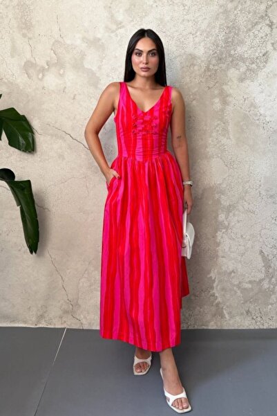 SEREMONİ BUTİK Red striped dress