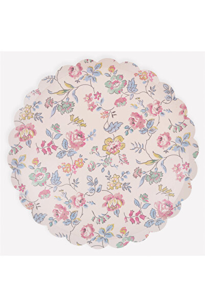 Meri Meri - Pembe Vintage Çiçek Desenli Tabaklar- L - 8 Adet