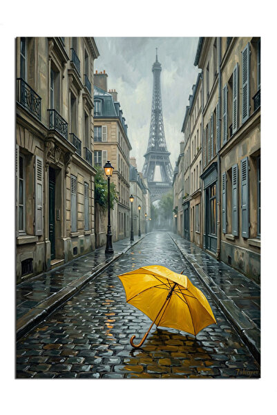 Artmeg Διακοσμητικός καμβάς Paris Street με κίτρινη ομπρέλα - Ξύλινος πίνακας...