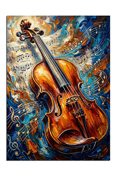 Artmeg Pânză decorativă cu vioară și note muzicale - Masă din lemn MDF