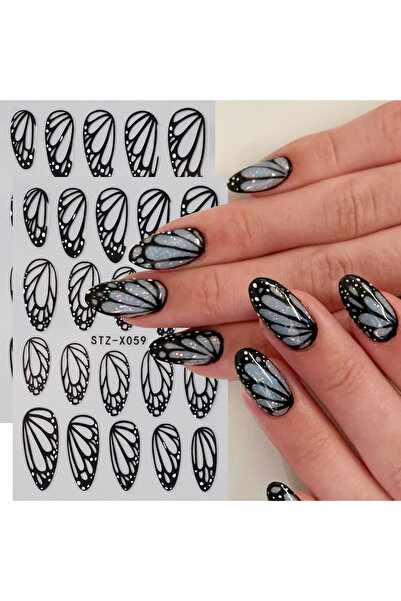 Choice 2pcs STZ-X059 Stunning Black Butterfly Wings Nail Stickers Elegant Cha...