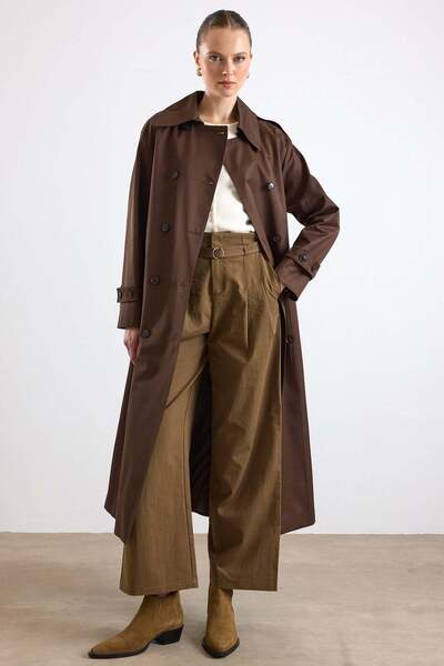 Olcay Removable Scarf Water-Repellent Trench Coat Brown 6887