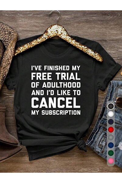 23ERVA Women's T-Shirt With "Cancel Subscription" Text, Graphic Tee Casual We...
