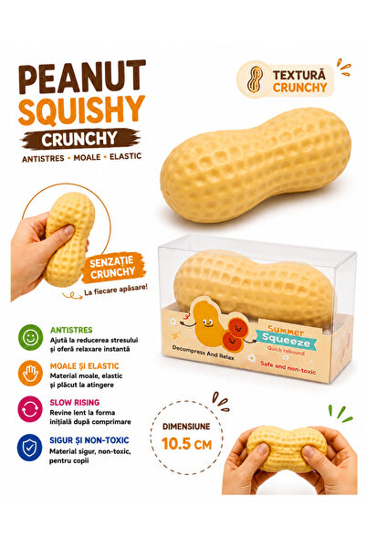 SHOP LIKE A PRO Peanut Squishy Crunchy, Forma Arahide, 10.5 cm, Jucarie Senzo...