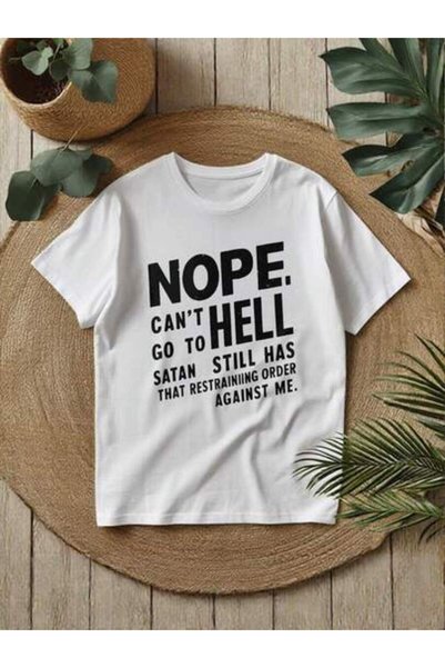 21JNRY تي شيرت بطبعة عبارة "NOPE Not Going To Hell" للمراهقين ذوي المقاسات ال...