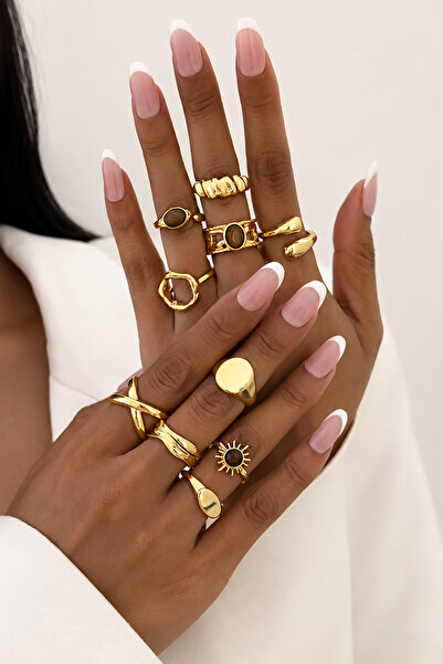 THE Steel Women's Gold Color Vintage Ring Set – Adjustable Combination Ring