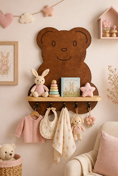Trend Kitchen Milo Teddy Bear Model 5-Hook Decorative Baby Room Hanger and Ch...