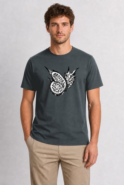 WAKHA Exotic Dragon Fruit Brush Illustration T-Shirt - Smoked